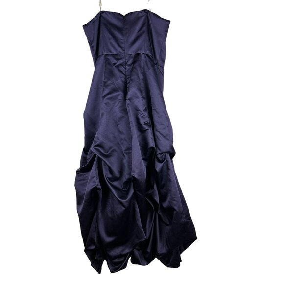 Davids Bridal Size 12 Strapless Navy Satin Gown With Gathered Skirt - Picture 3 of 6